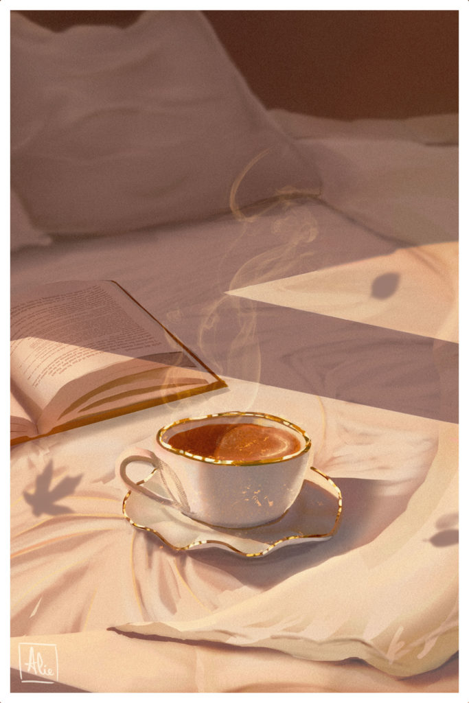 Illustration  tasse de chocolat chaud matin automne